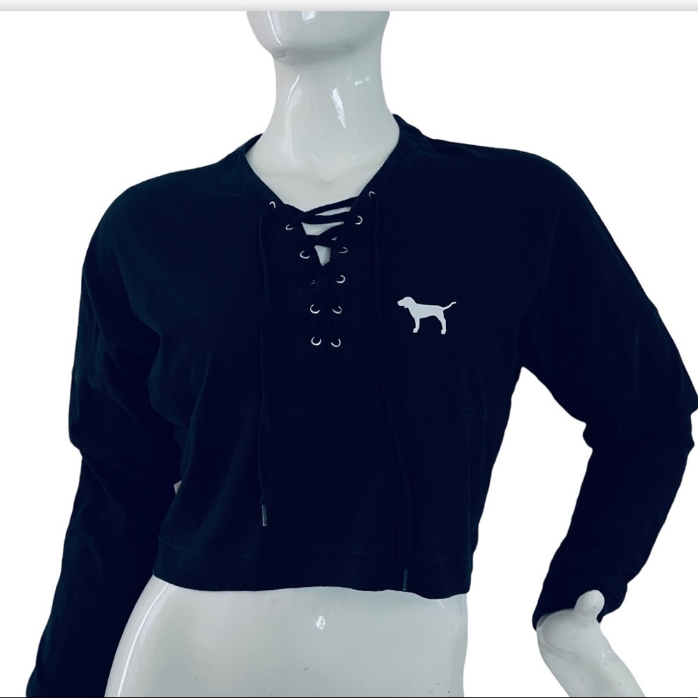 pink Victoria secret cropped pullover sweater black size S - Picture 1 of 6